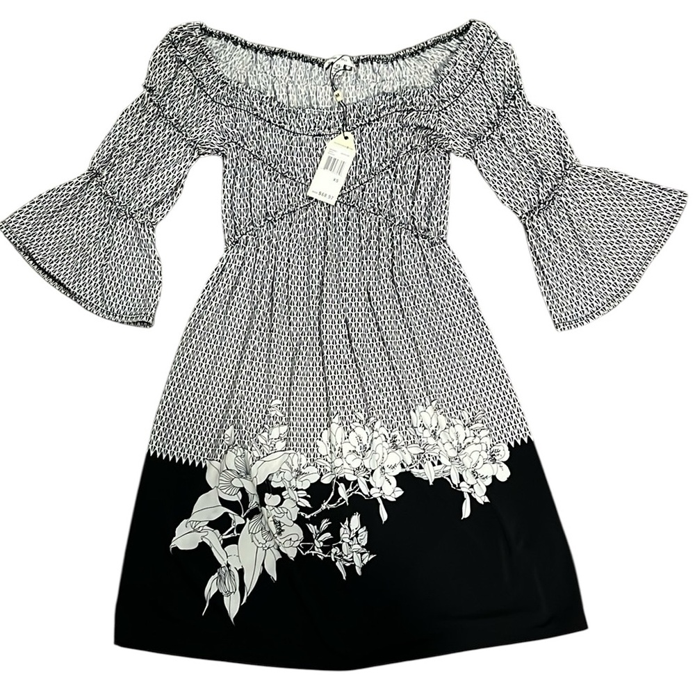 Max Studio Sophie Black & White Dress With 3/4 Bell Sleeves | NWT | Size XS